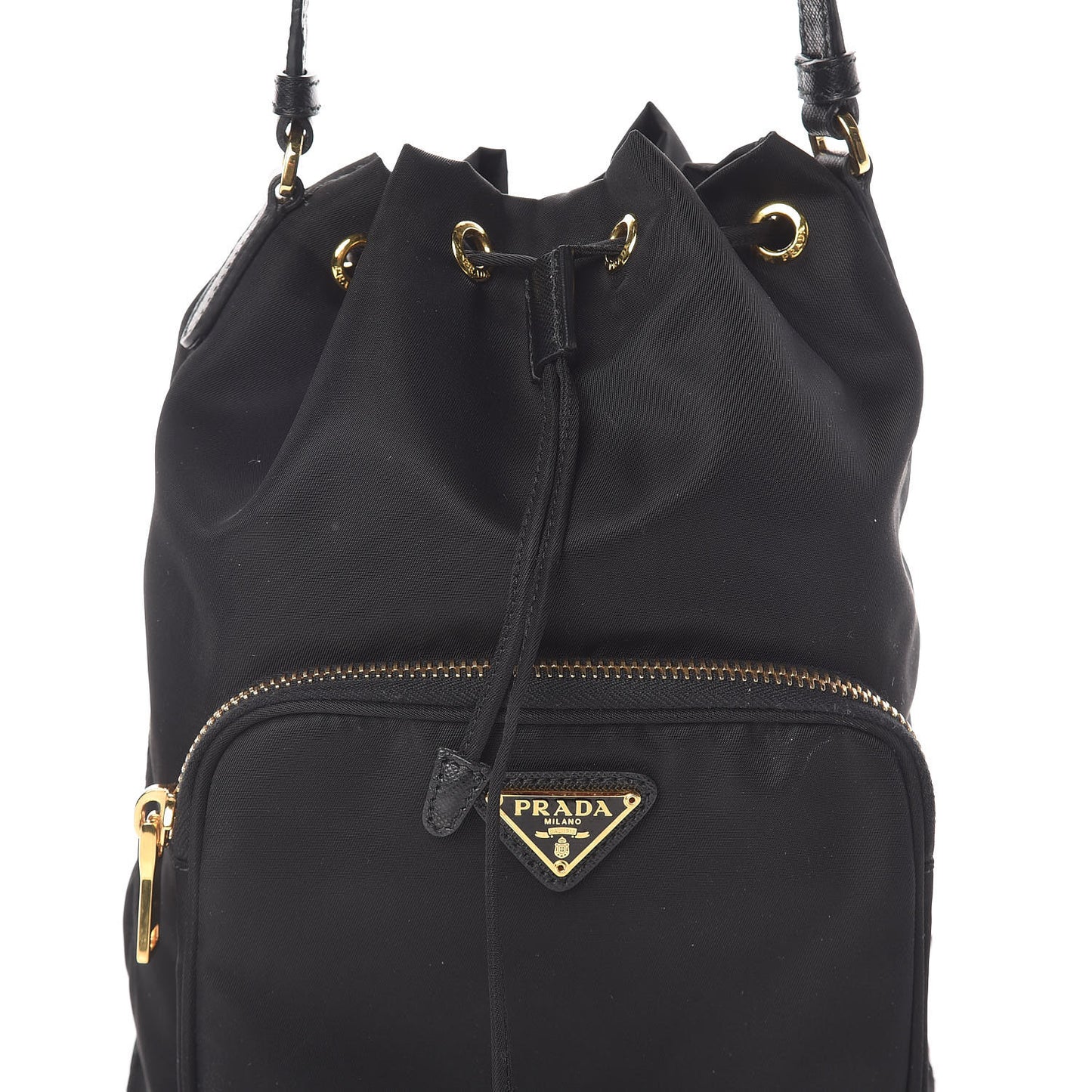 Saffiano Tessuto Nylon Mini Bucket Crossbody Bag Black