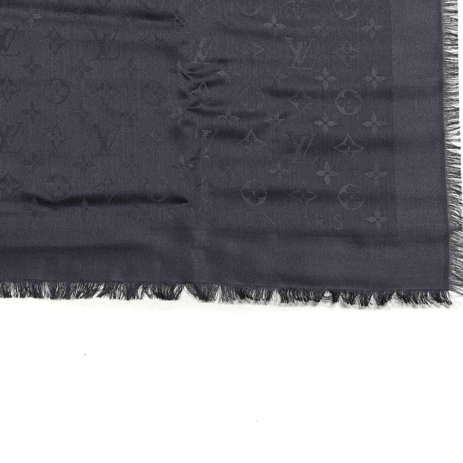 Louis Vuitton Silk Wool Monogram Shawl Charcoal Grey 2 of 3