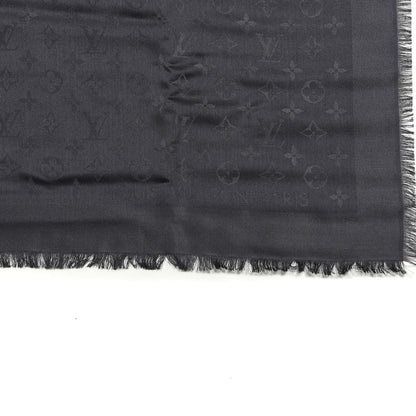 Louis Vuitton Silk Wool Monogram Shawl Charcoal Grey 2 of 3
