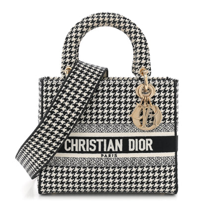 Christian Dior Canvas Houndstooth Embroidered Medium Lady D-Lite Black White 1 of 10