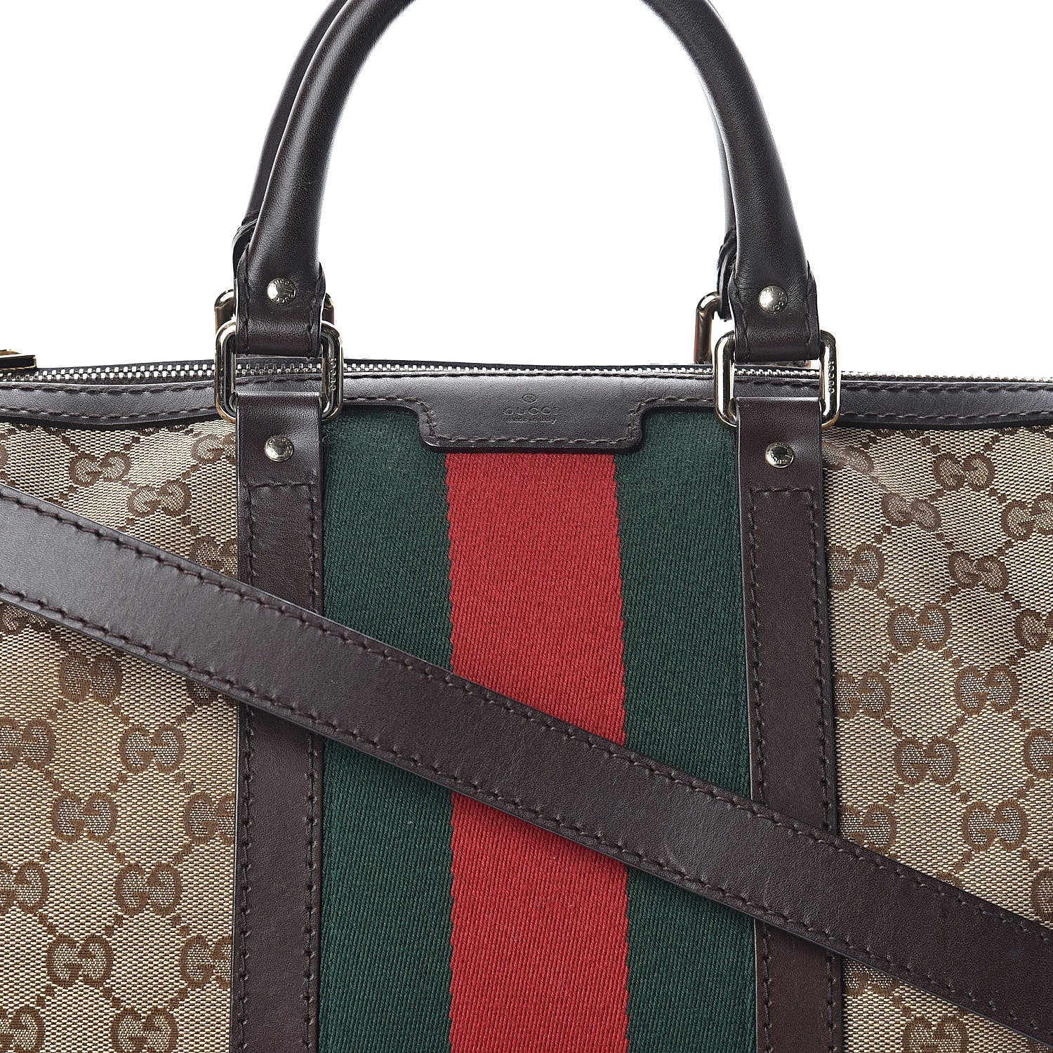 Gucci Monogram Vintage Web Medium Boston Dark Brown 7 of 9