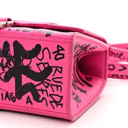 Balenciaga Smooth Calfskin Graffiti Hourglass Top Handle Bag XS Acid Fuchsia Black 9 of 13