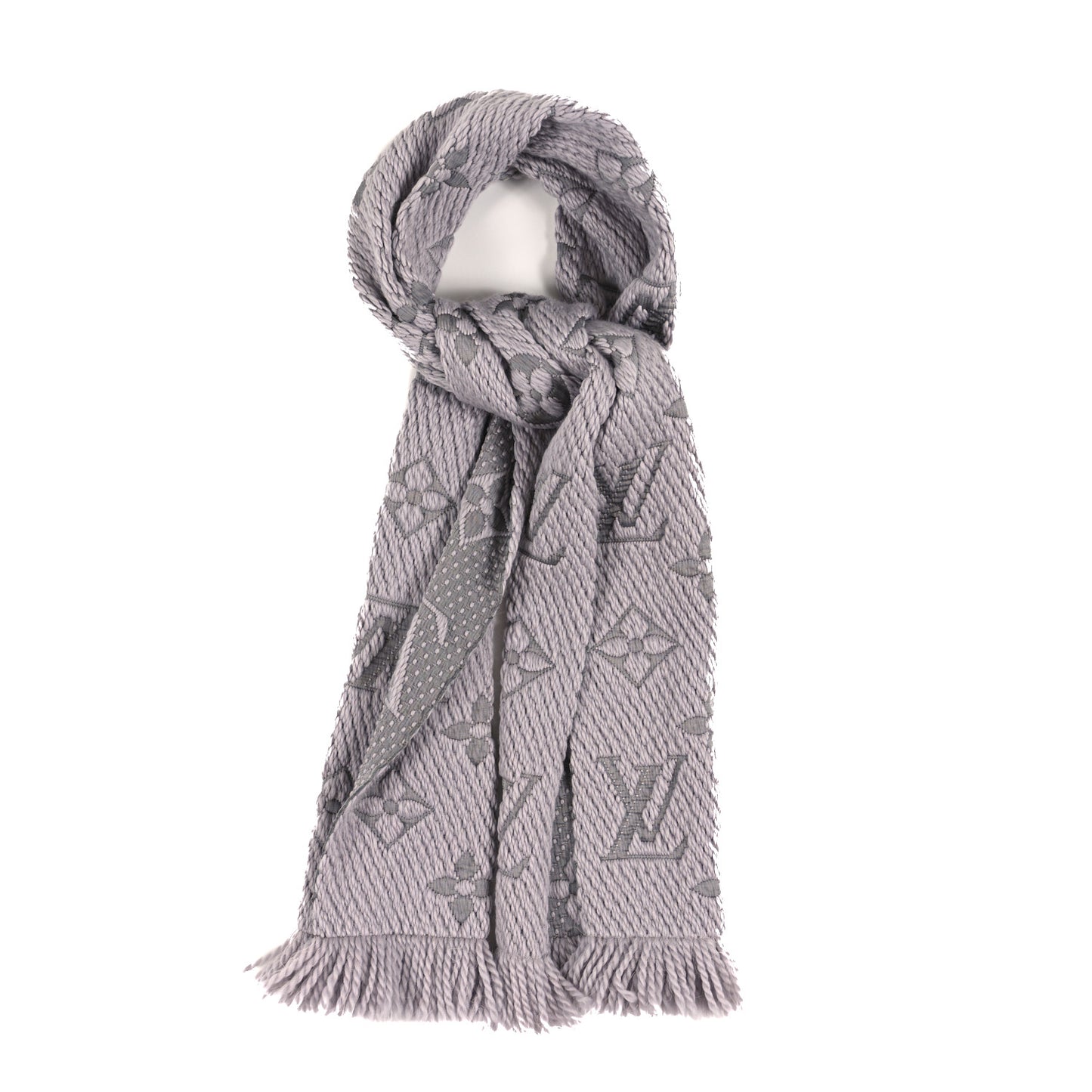 Wool Silk Logomania Scarf Pearl Grey