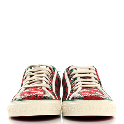 Gucci Cotton Wool Web Houndstooth Interlocking G Womens 1977 Tennis Sneakers 37 Red Green 2 of 7