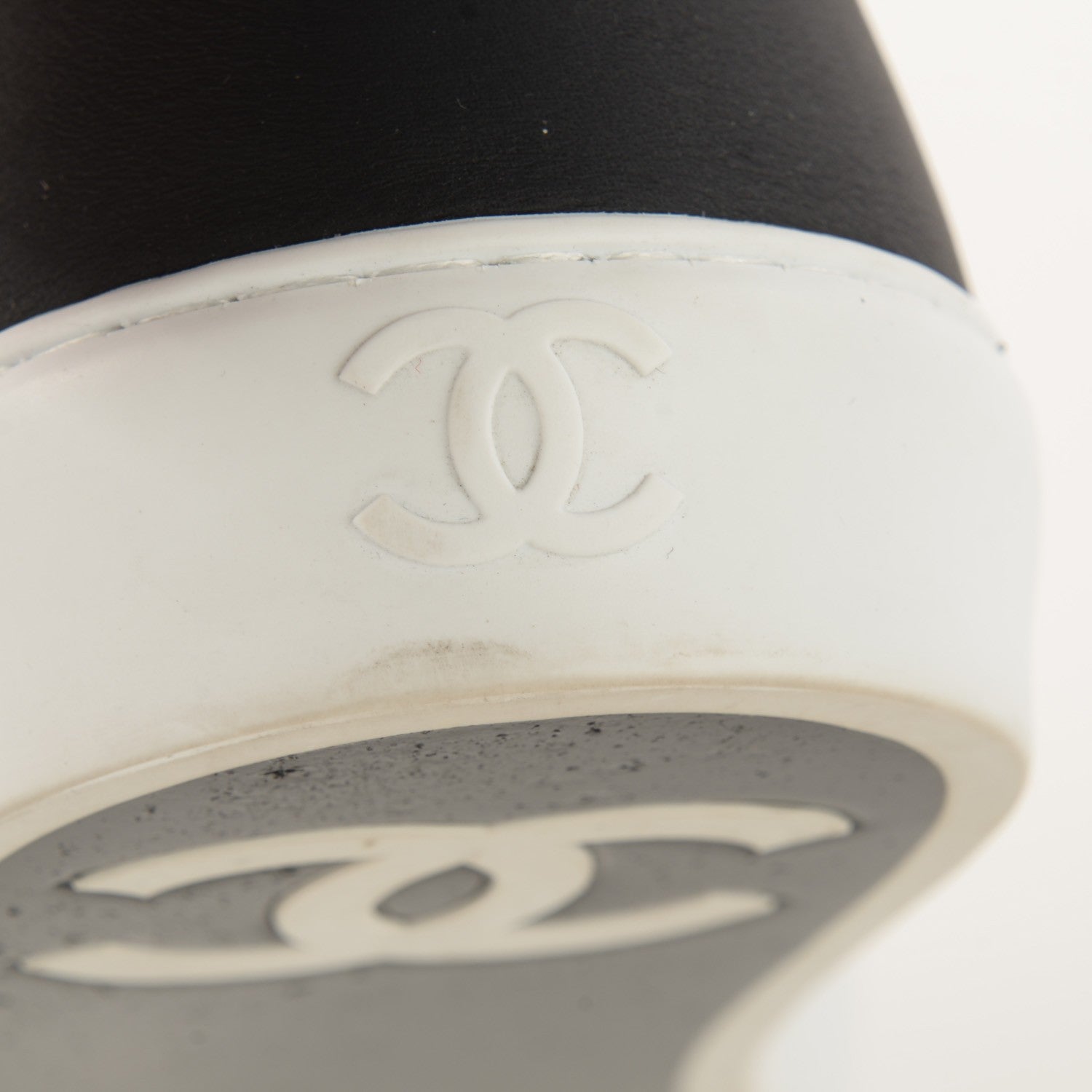 Chanel Leather Slip On Sneakers 37.5 White Black 9 of 13