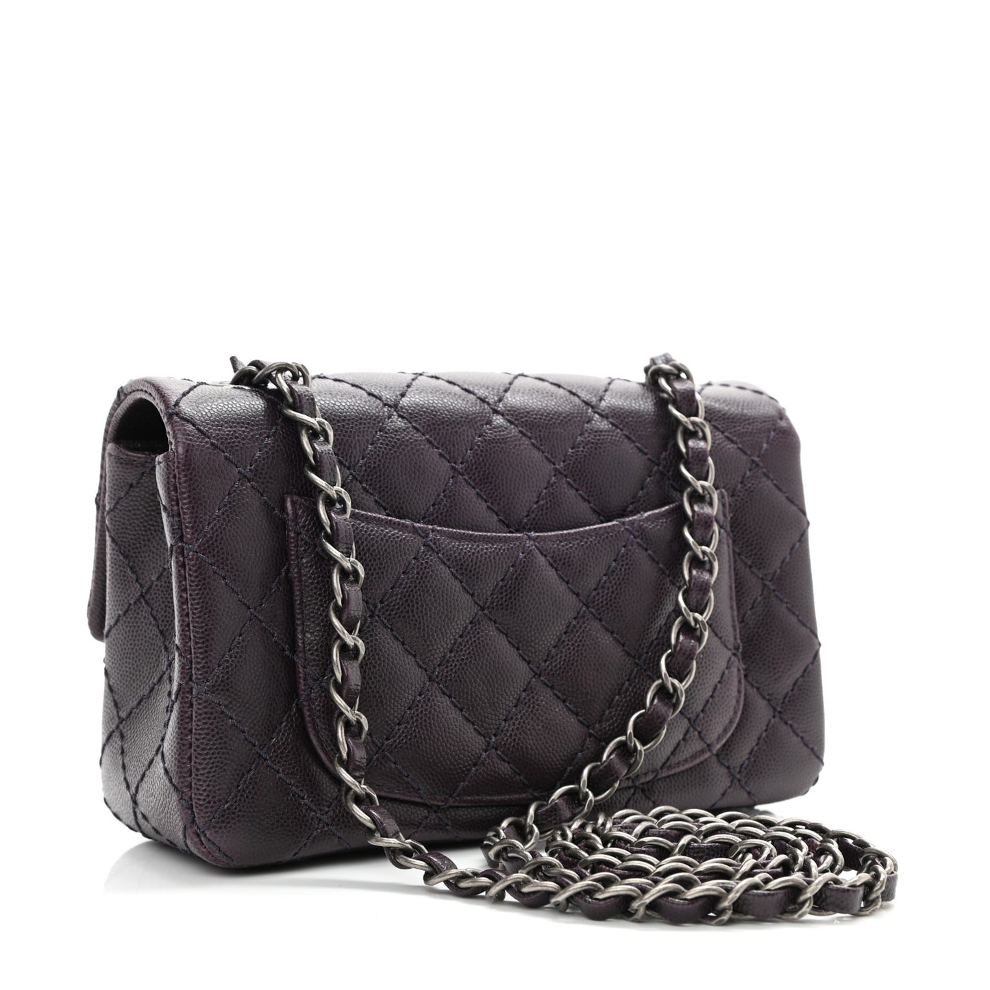Caviar Quilted Mini Rectangular Flap Dark Purple