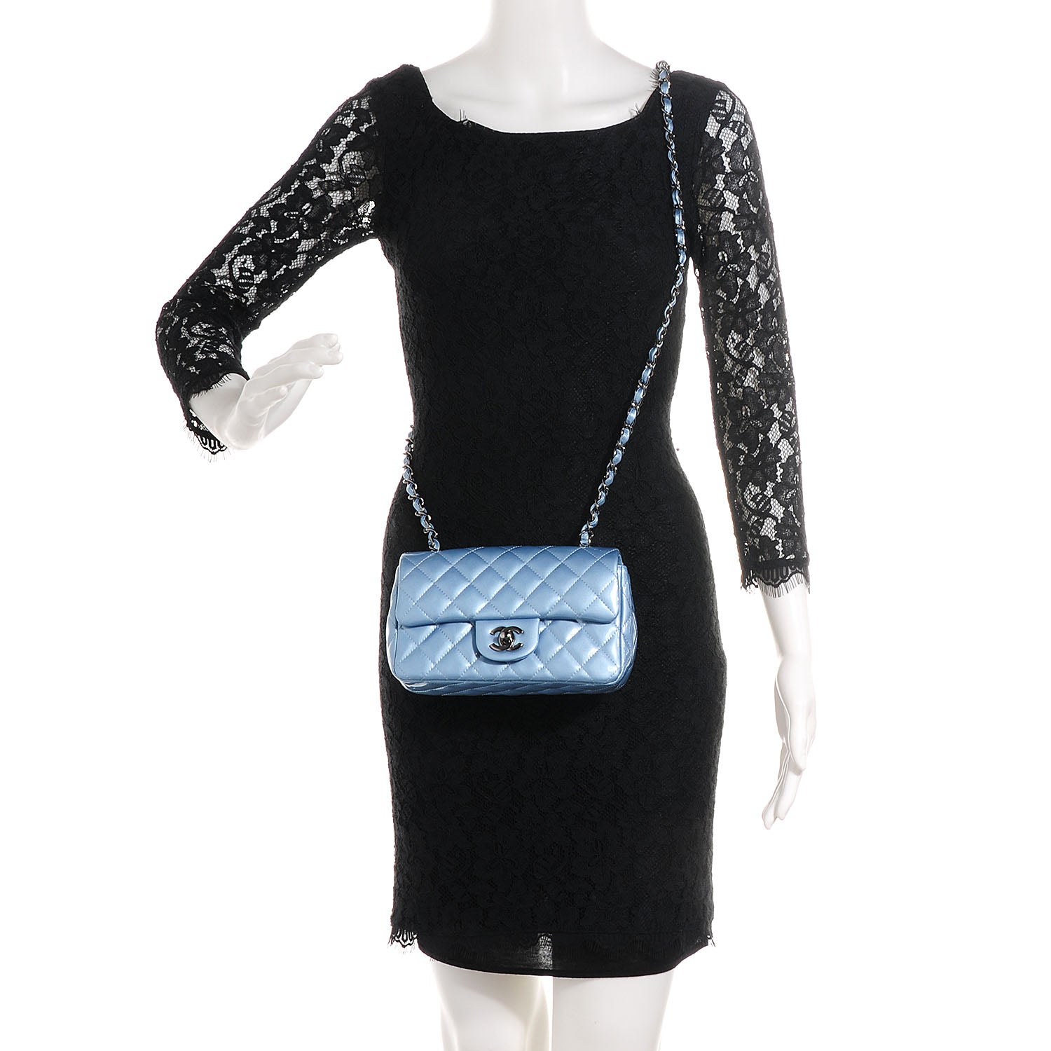 Chanel Patent Calfskin Quilted Mini Rectangular Flap Light Blue 2 of 7