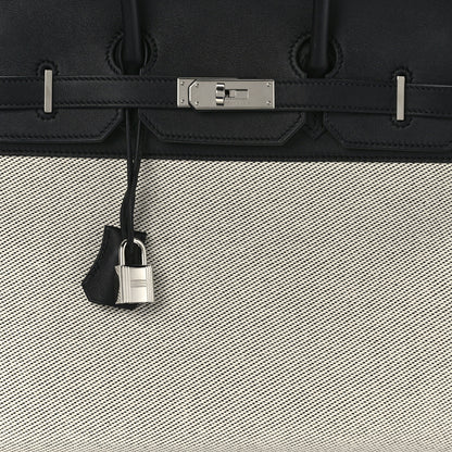 Hermes Swift Twill H Fray Fray Birkin 35 Black Ecru 7 of 10