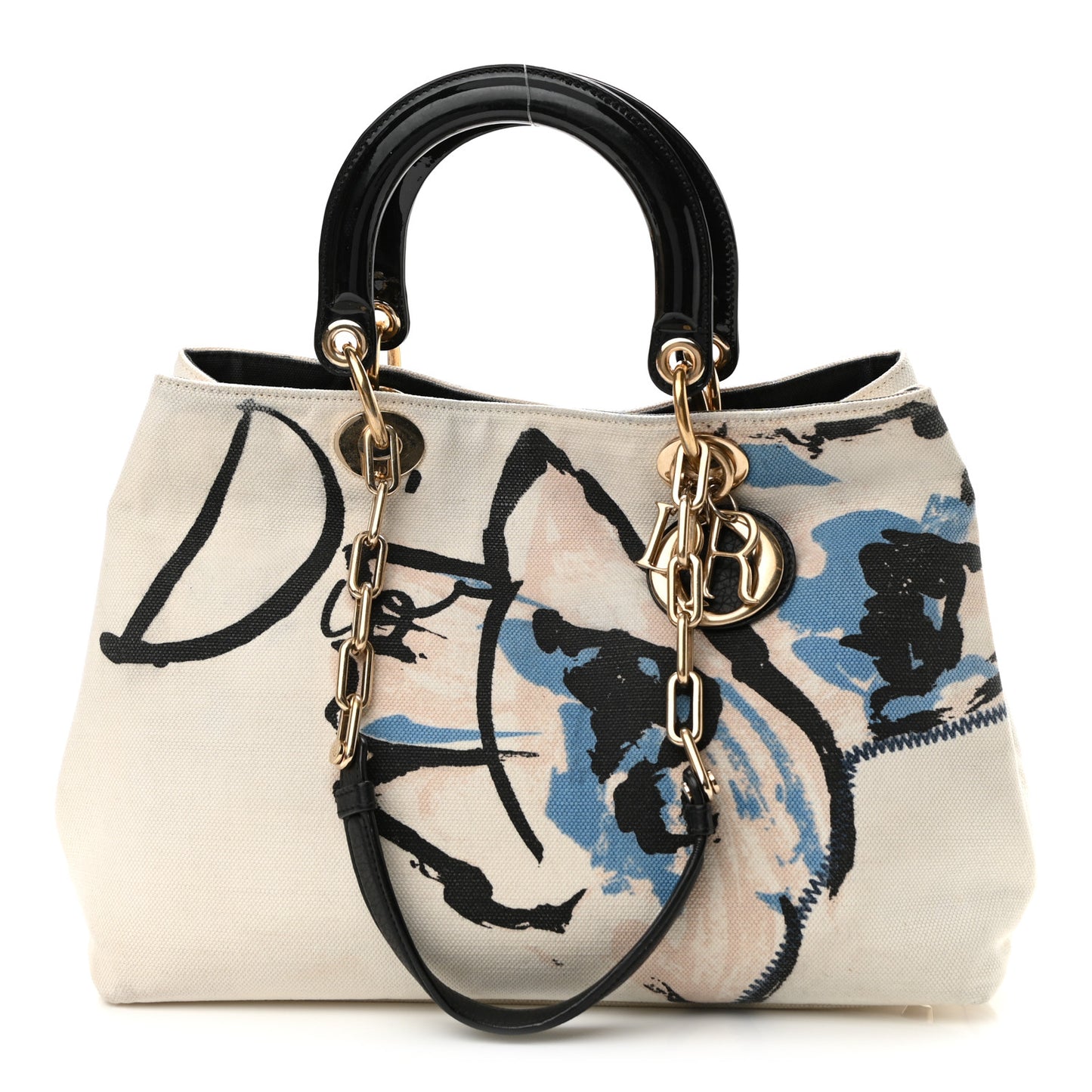 Canvas Printed Flower D-Light Tote White