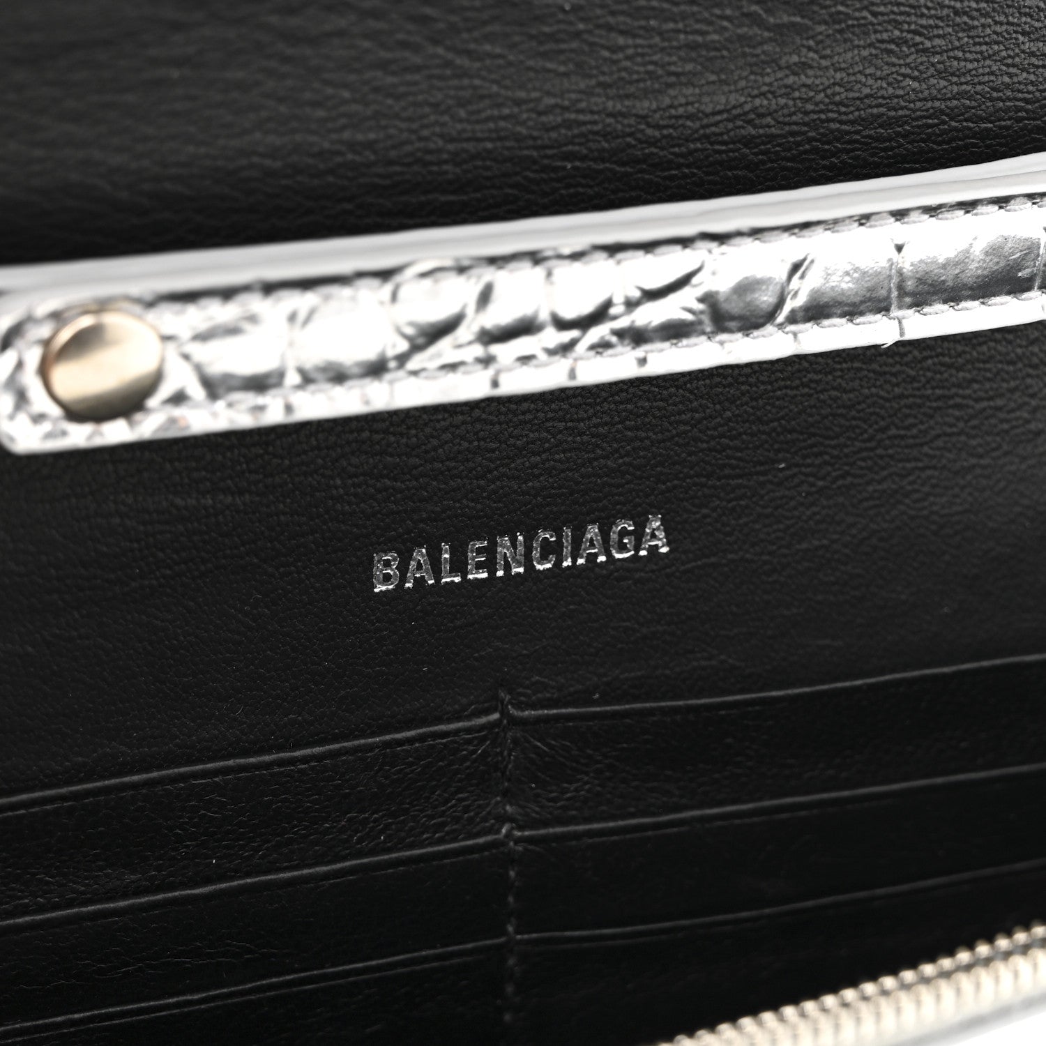 Balenciaga Metallic Calfskin Crocodile Embossed Hourglass Chain Bag Silver 6 of 11