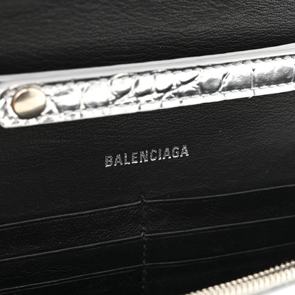 Balenciaga Metallic Calfskin Crocodile Embossed Hourglass Chain Bag Silver 6 of 11
