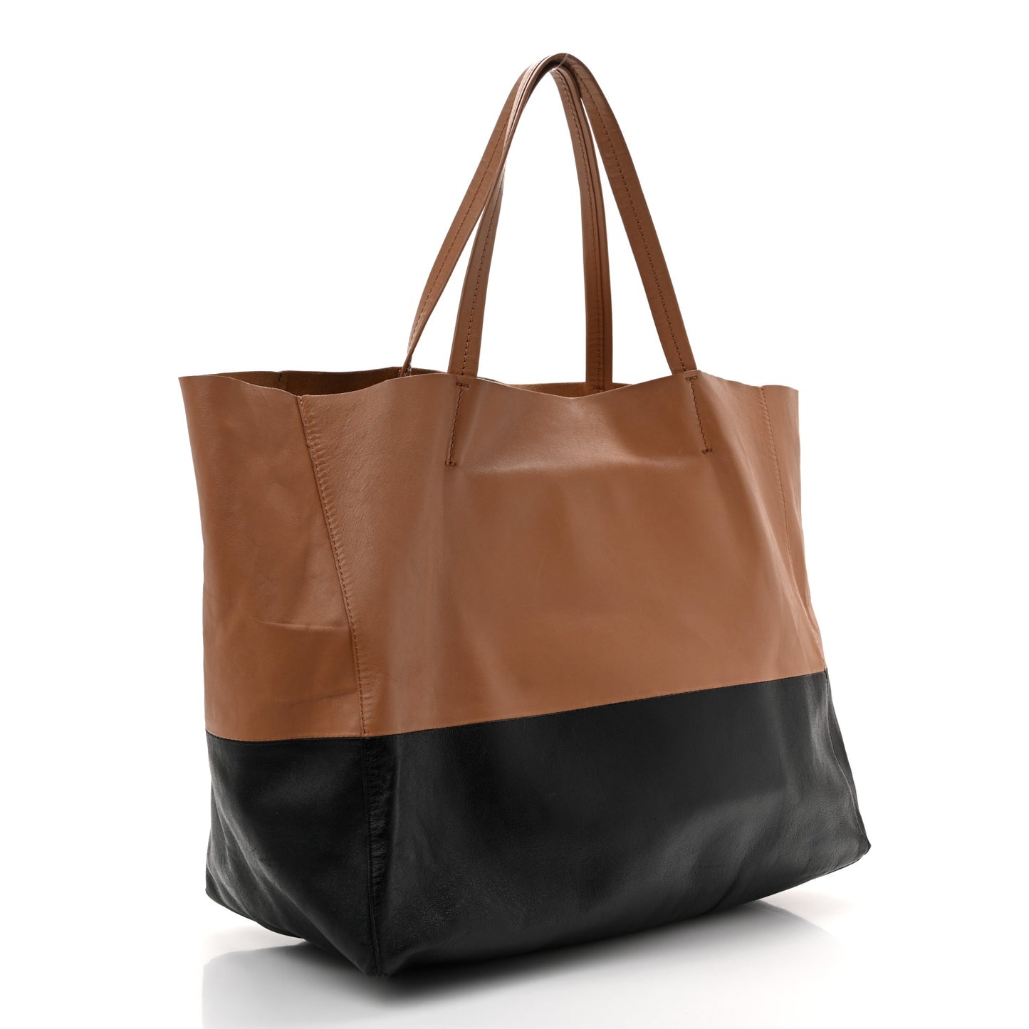 Lambskin Horizontal Bicolor Cabas Camel Black