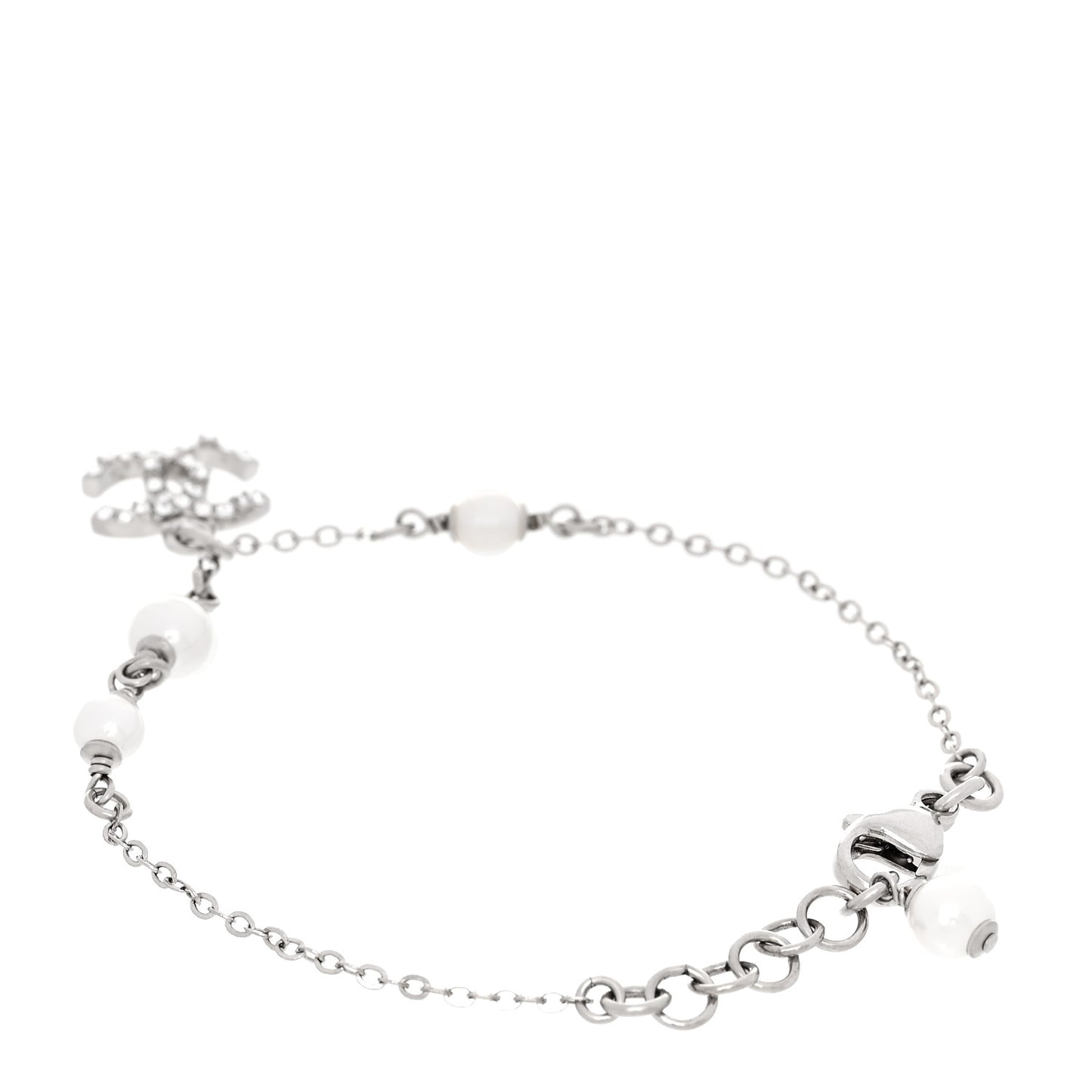 Crystal Pearl CC Bracelet Silver