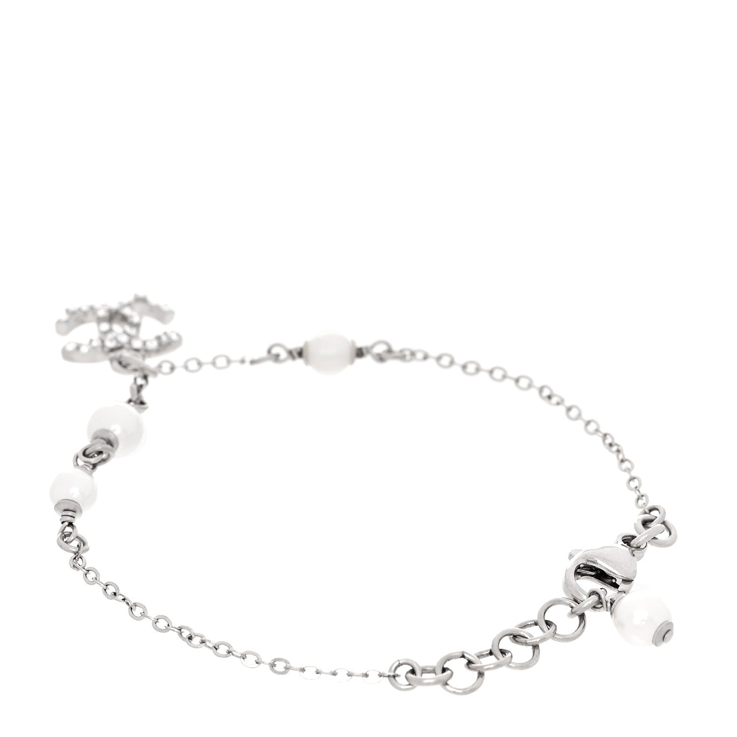 Chanel Crystal Pearl CC Bracelet Silver 3 of 5