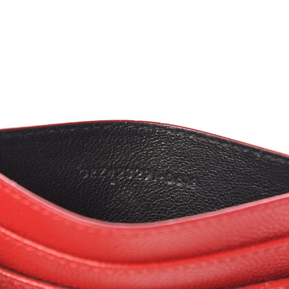 Saint Laurent Grain De Poudre Matelasse Chevron Monogram Credit Card Case Rouge Eros 7 of 8