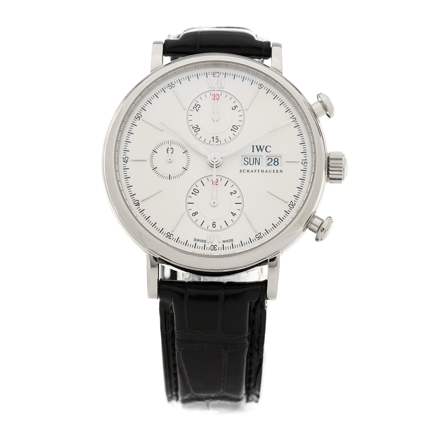 IWC Stainless Steel Alligator 42mm Portofino Chronograph Automatic Watch White IW391027 1 of 5
