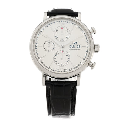 IWC Stainless Steel Alligator 42mm Portofino Chronograph Automatic Watch White IW391027 1 of 5