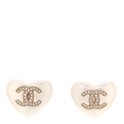 Chanel Pearl Crystal CC Heart Earrings Gold 2 of 6