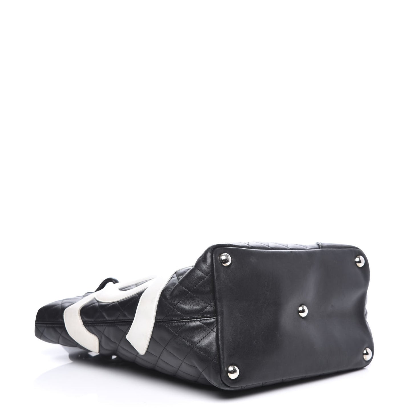 Calfskin Quilted Large Cambon Tote Black White