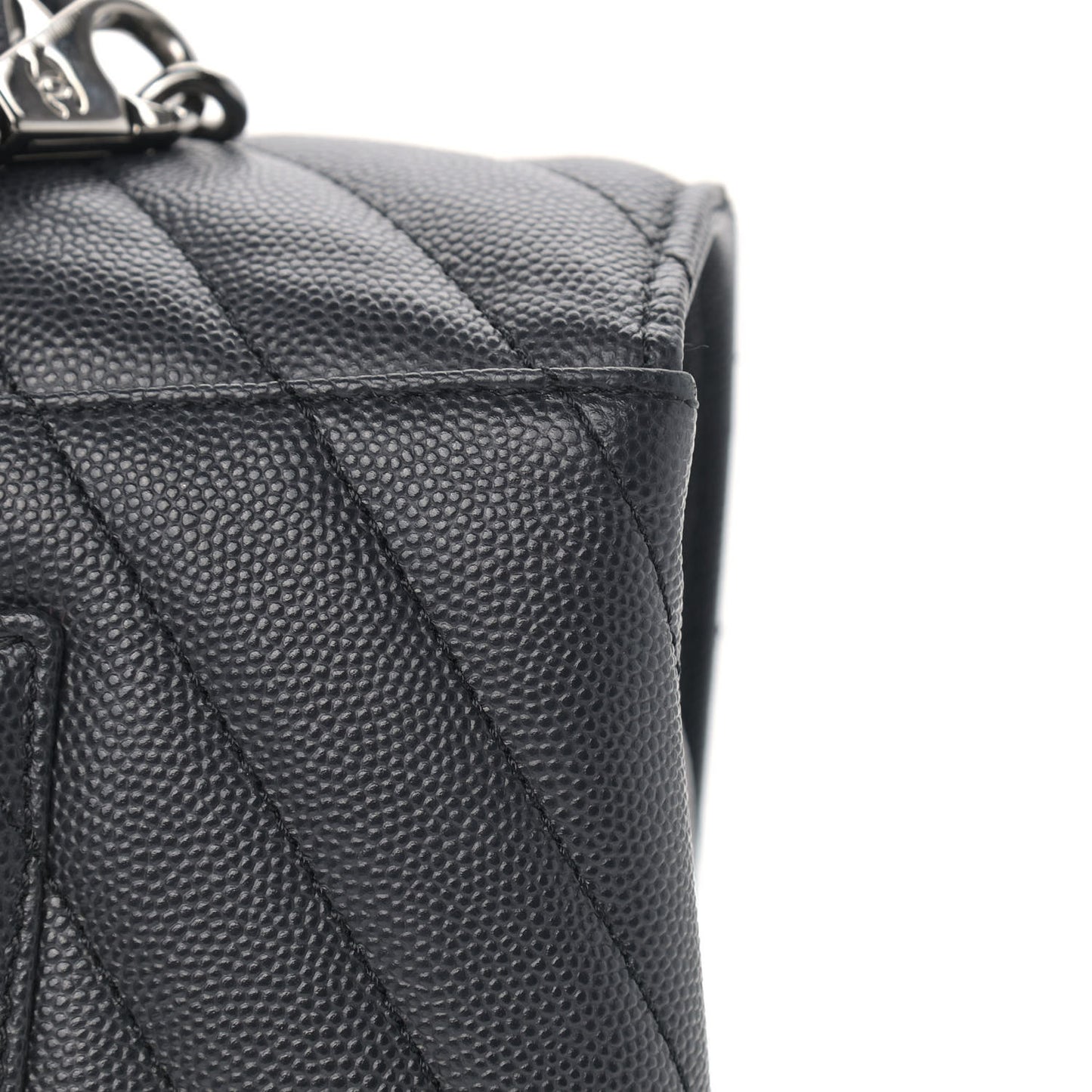Caviar Chevron Quilted Medium Coco Handle Flap Dark Grey
