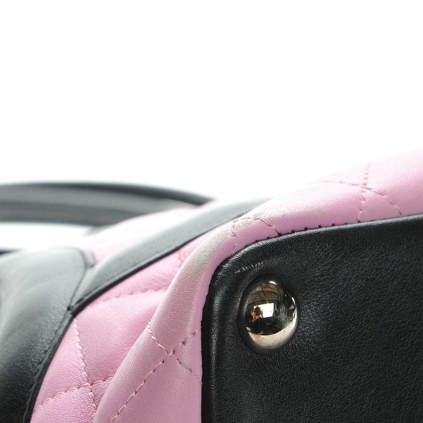 Calfskin Quilted Large Cambon Tote Pink Black