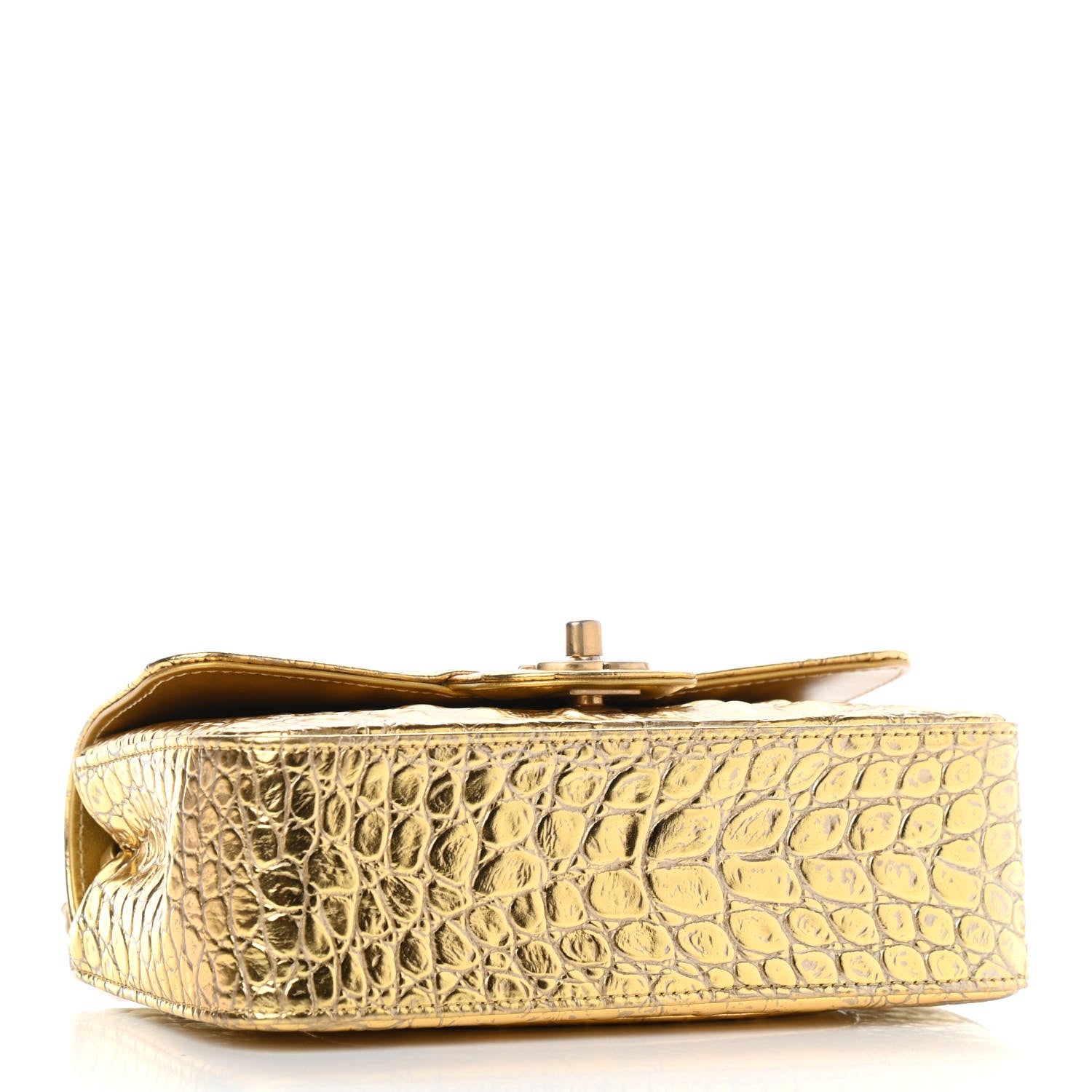 Chanel Metallic Calfskin Crocodile Embossed Cocodile Rectangular Mini Flap Gold 3 of 4