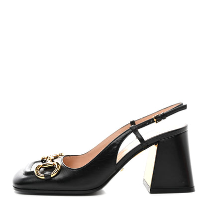 Gucci Malaga Kid Horsebit 75mm Slingback Pumps 36 Black 1 of 11