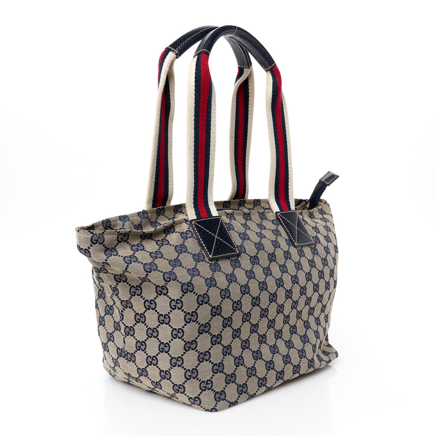 GG Monogram Medium Web Handle Bucket Tote Navy Blue