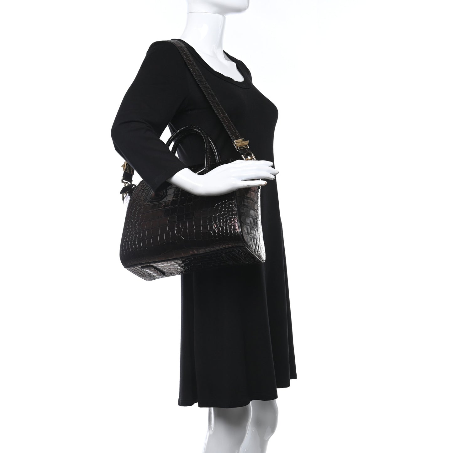 Calfskin Crocodile Embossed Small Antigona Brown