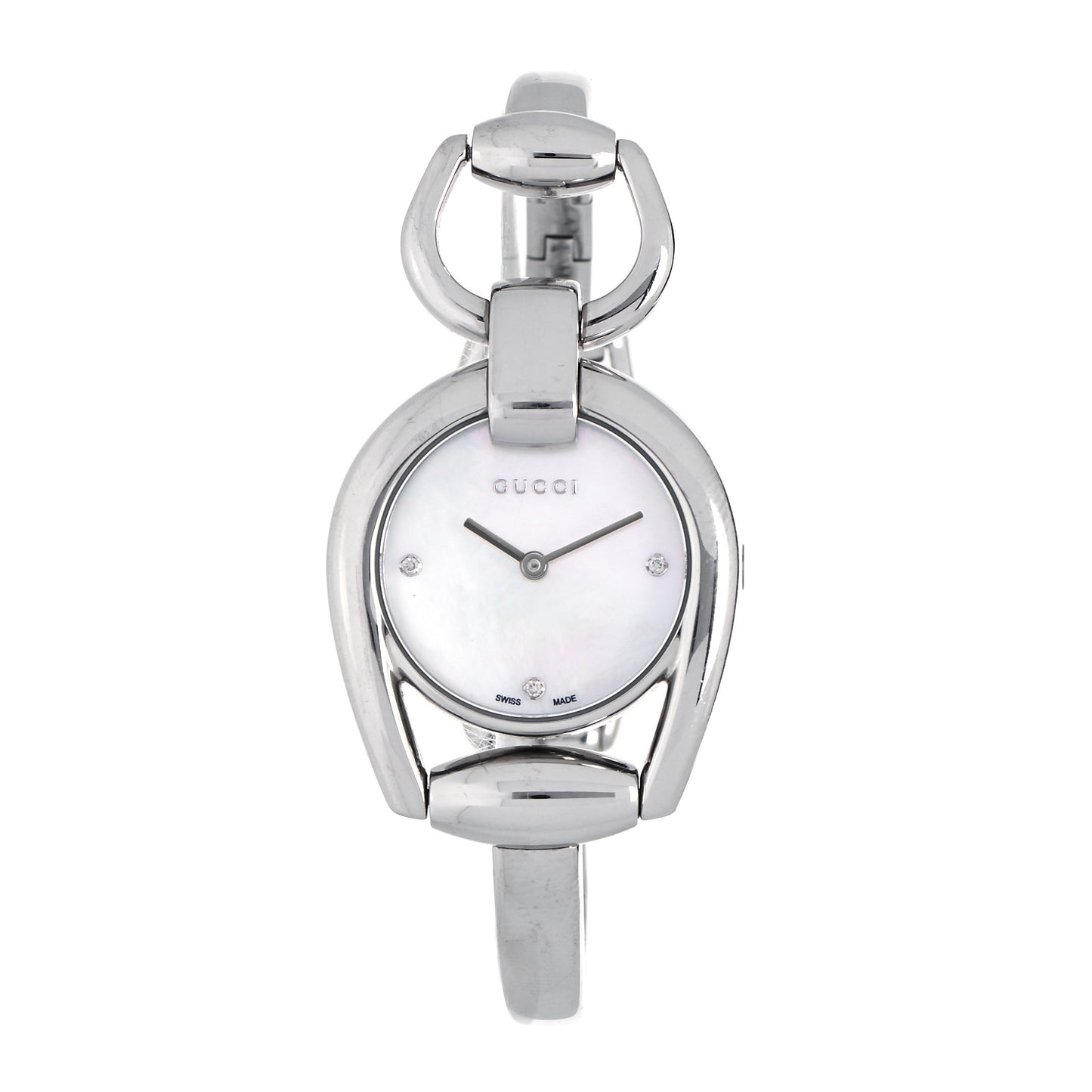 Stainless Steel Diamond Mother of Pearl 28mm Horsebit Quartz Watch