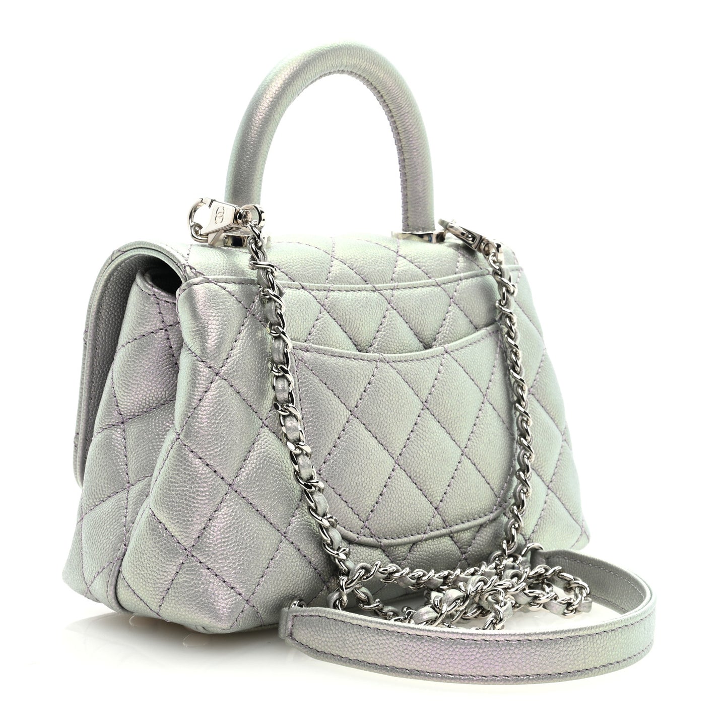 Iridescent Caviar Quilted Extra Mini Coco Handle Flap Purple