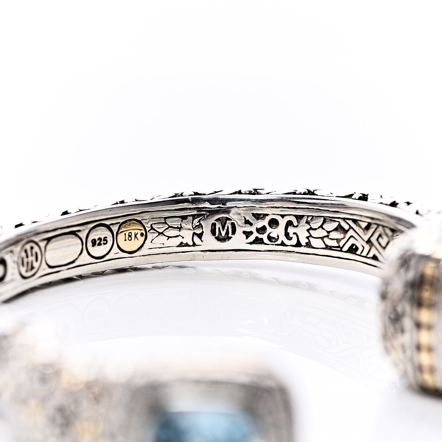 Sterling Silver 18K Yellow Gold Blue Topaz Diamond Jaisalmer Cuff Bracelet