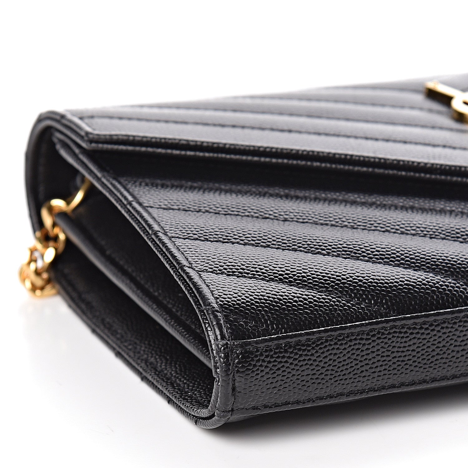 Saint Laurent Grain De Poudre Matelasse Chevron Monogram Chain Wallet Black 7 of 9