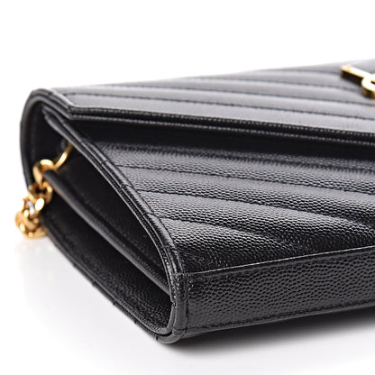 Saint Laurent Grain De Poudre Matelasse Chevron Monogram Chain Wallet Black 7 of 9
