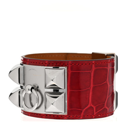 Hermes Shiny Alligator Collier De Chien CDC Bracelet T3 Rouge De Coeur 1 of 7