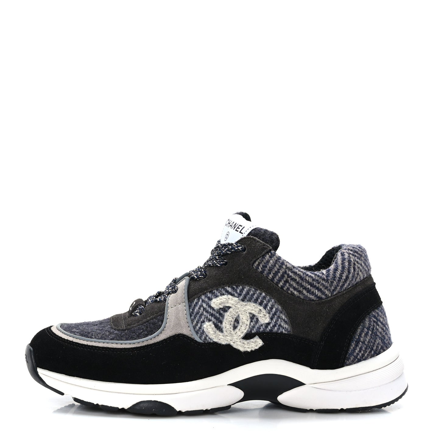 Fabric Suede Calfskin CC Sneakers 37 Black Grey Dark Grey