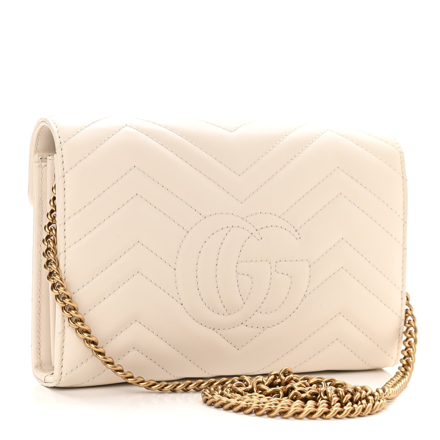 Gucci Calfskin Matelasse GG Marmont Chain Wallet Mystic White 3 of 13