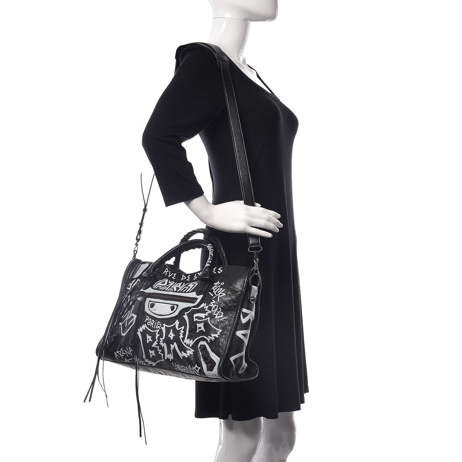 Balenciaga Agneau Arena Graffiti All Over Classic Hardware City Black White 2 of 9