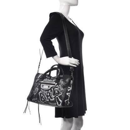 Balenciaga Agneau Arena Graffiti All Over Classic Hardware City Black White 2 of 9