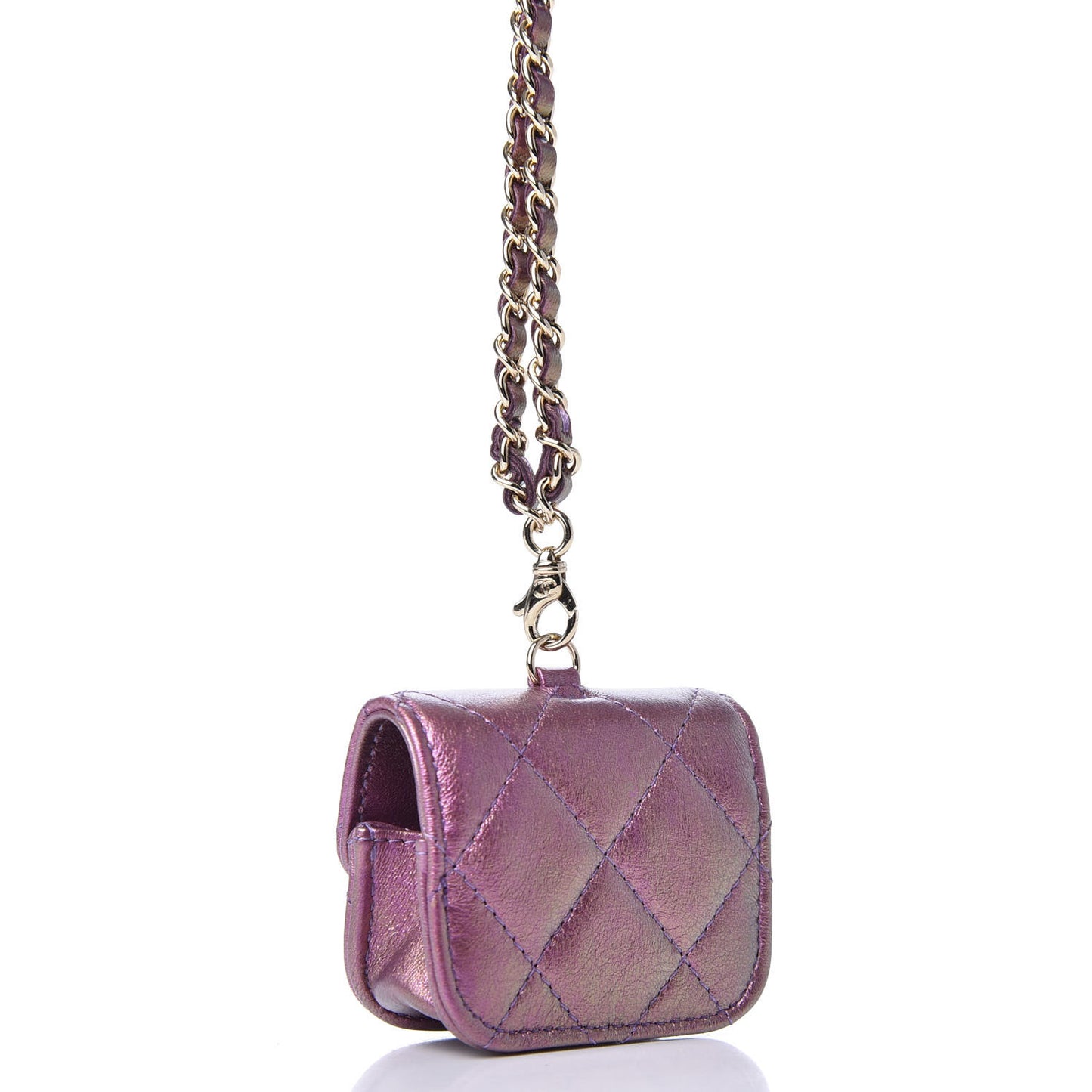 Iridescent Lambskin Quilted Airpods Pro Case Purple