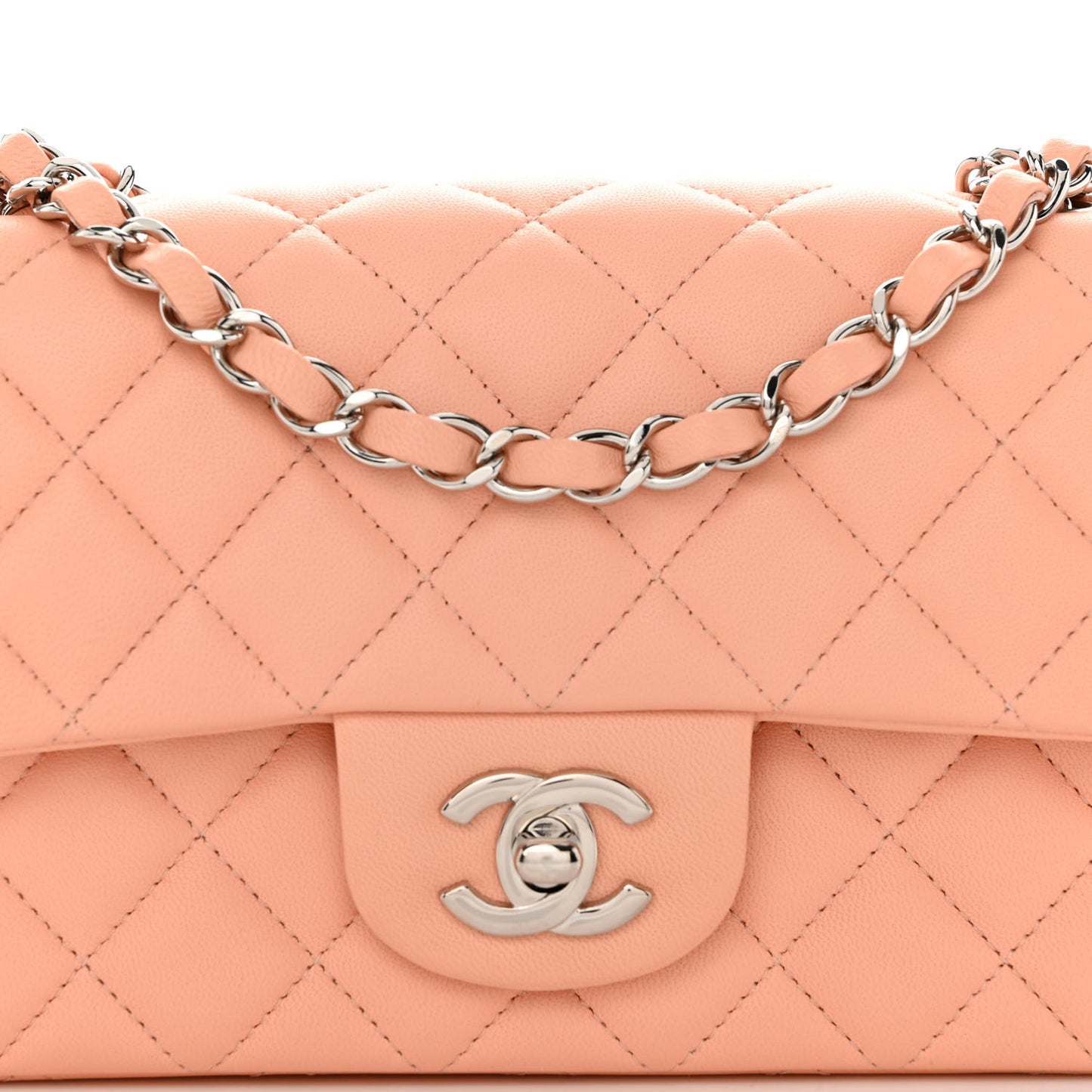 Lambskin Quilted Mini Rectangular Flap Light Pink