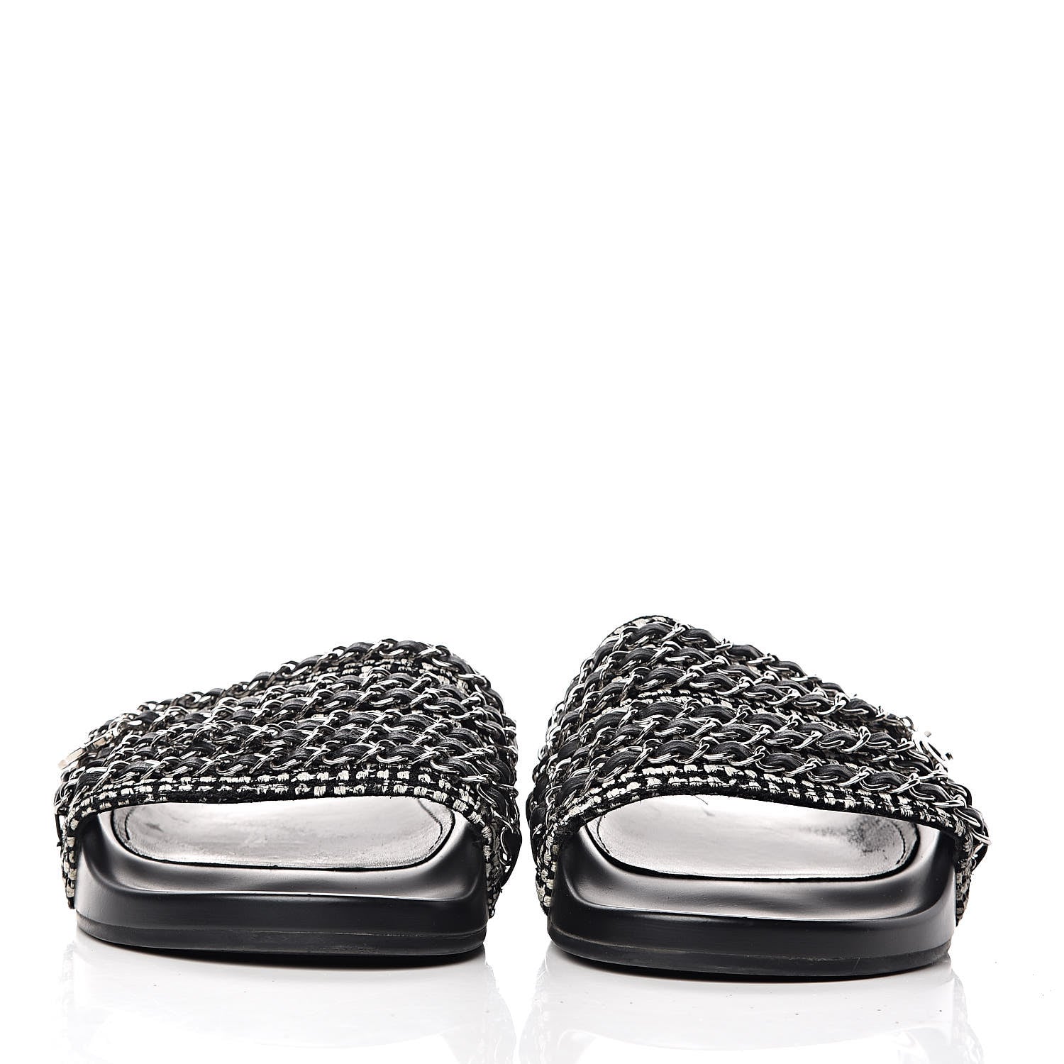 Chanel Tweed Lambskin Chain Flat Sandals 42 Black Multicolor 3 of 12