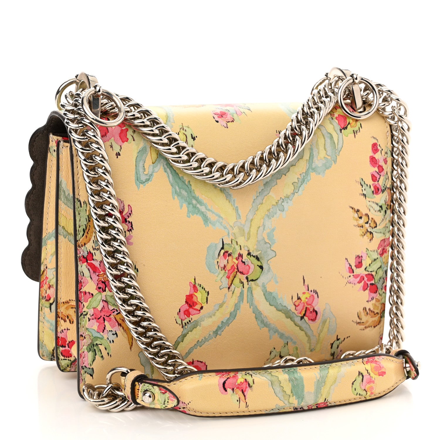 Fendi Vitello Marie Antoinette Print Scalloped Mix Studded Small Kan I Shoulder Bag Panna Multicolor 3 of 10