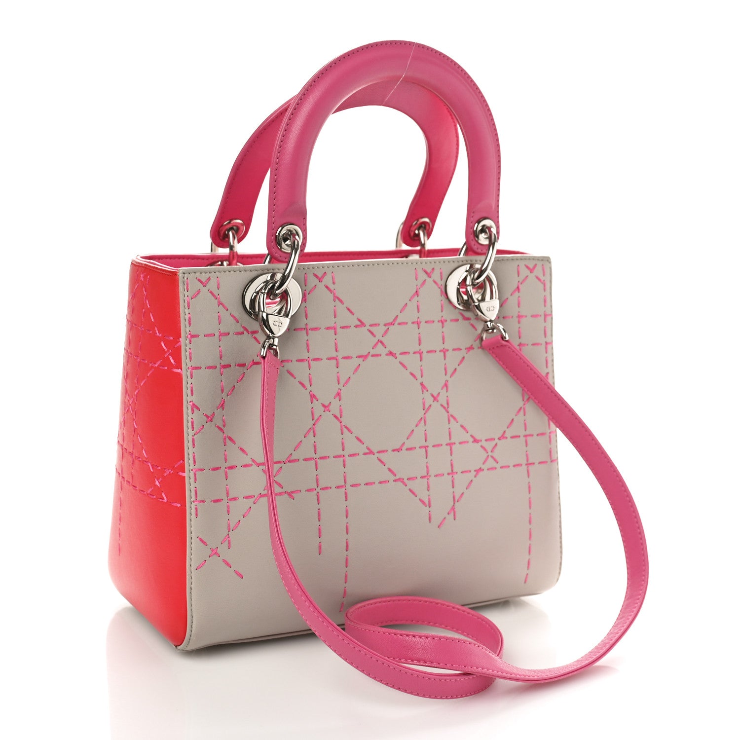 Christian Dior Lambskin Cannage Stitched Small Lady Dior Pink Grey 2 of 8