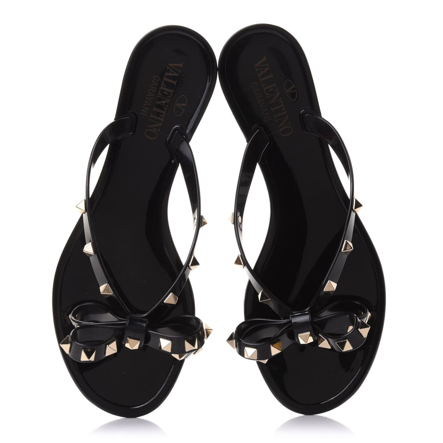 PVC Jelly Rockstud Bow Thong Sandals 37 Black