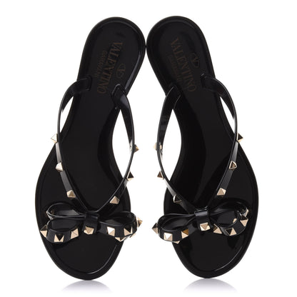 Valentino Garavani PVC Jelly Rockstud Bow Thong Sandals 37 Black 5 of 9