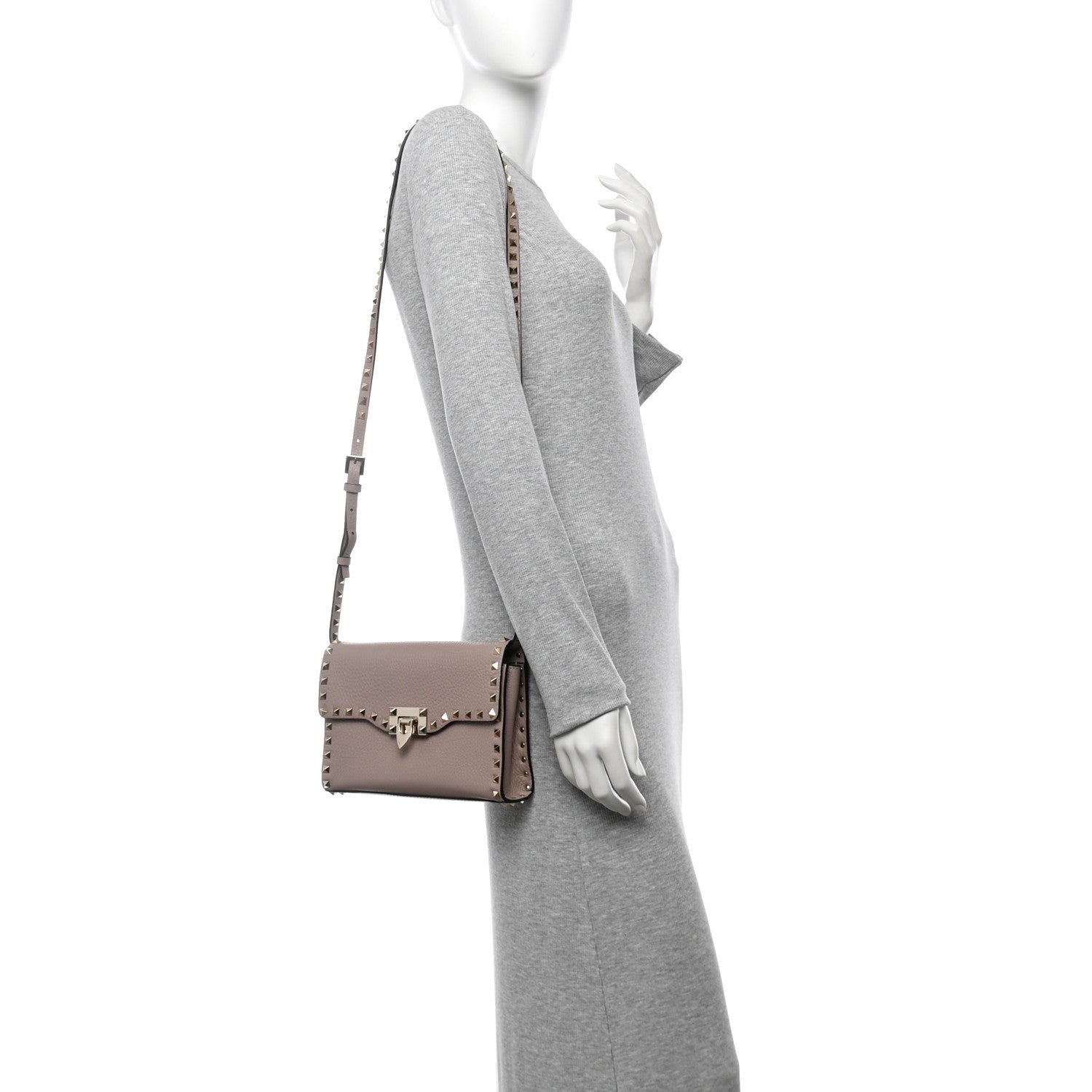 Valentino Garavani Pebbled Calfskin Medium Rockstud Flip Lock Crossbody Bag Poudre 2 of 11