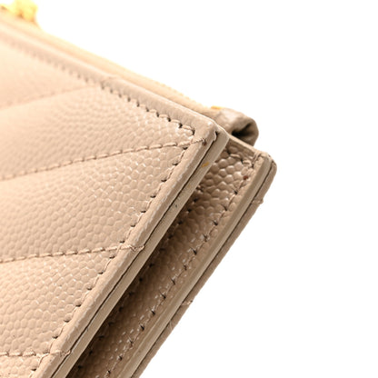 Saint Laurent Grain De Poudre Matelasse Chevron Monogram Zipped Card Case Dark Beige 9 of 10