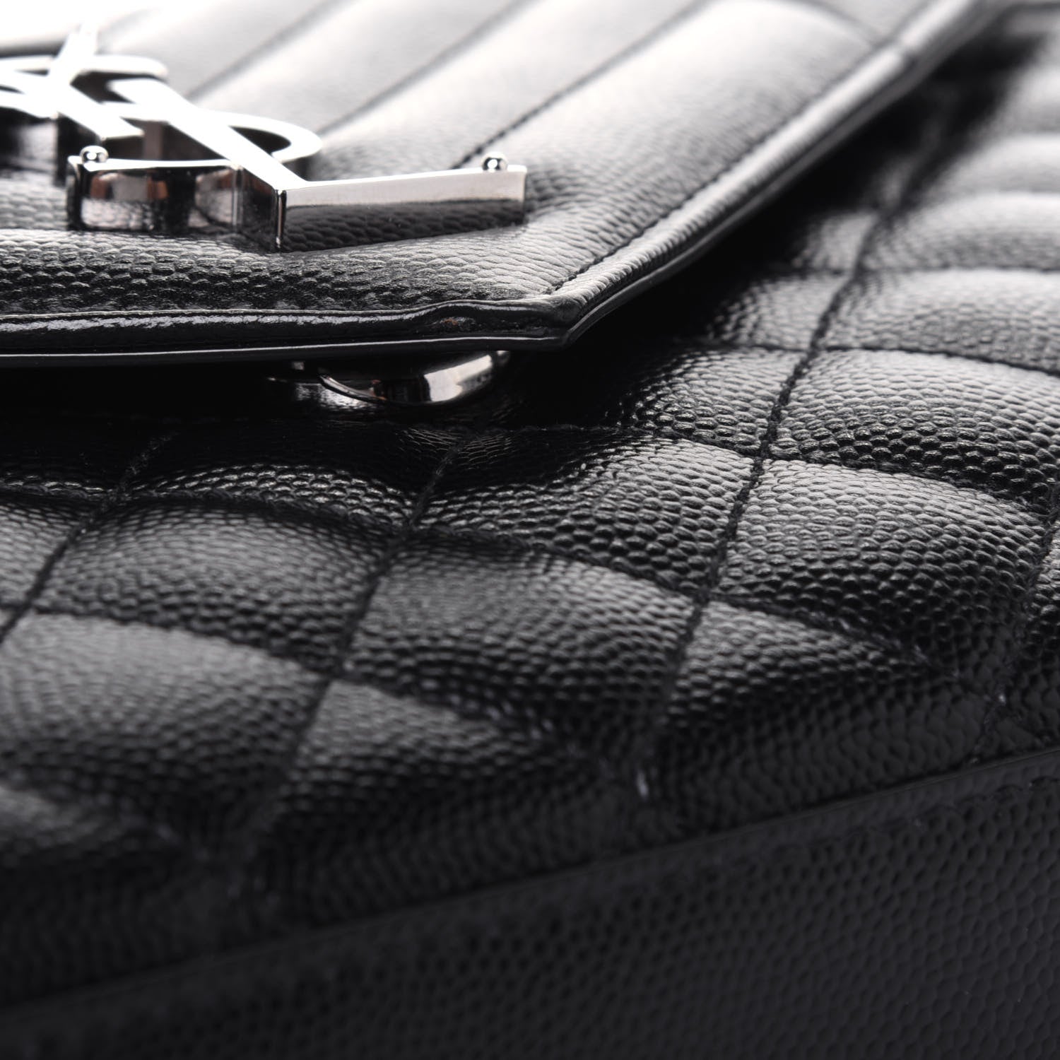 Saint Laurent Grain De Poudre Textured Mixed Matelasse Triquilt Medium Monogram Satchel Black 14 of 16