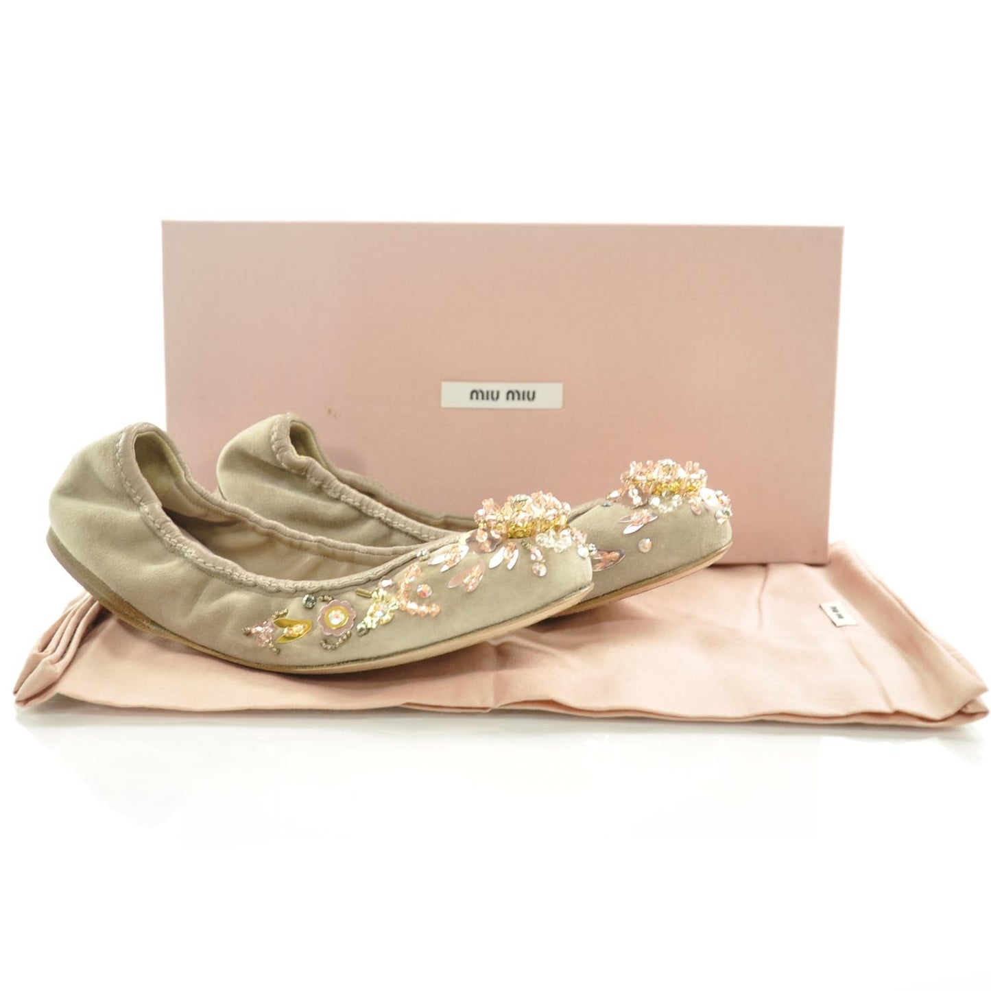 Suede Jeweled Ballet Flats 35